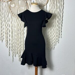 Amanda Uprichard Black Ruffle Asymmetrical Hemline Mini Dress Size Small